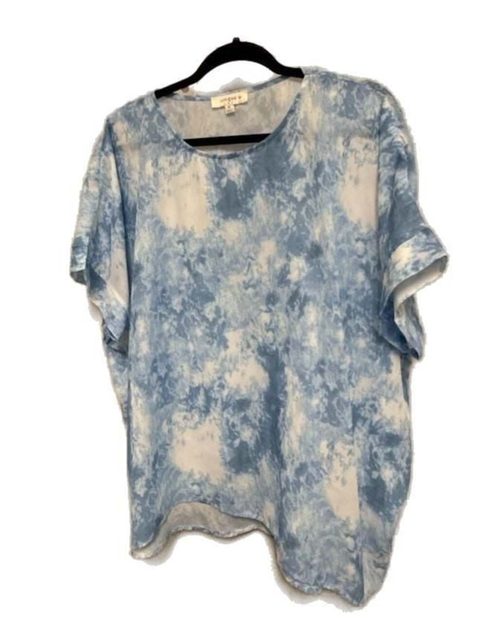 Umgee Plus Size XL Blue White Tie Dye Short Sleeve Top